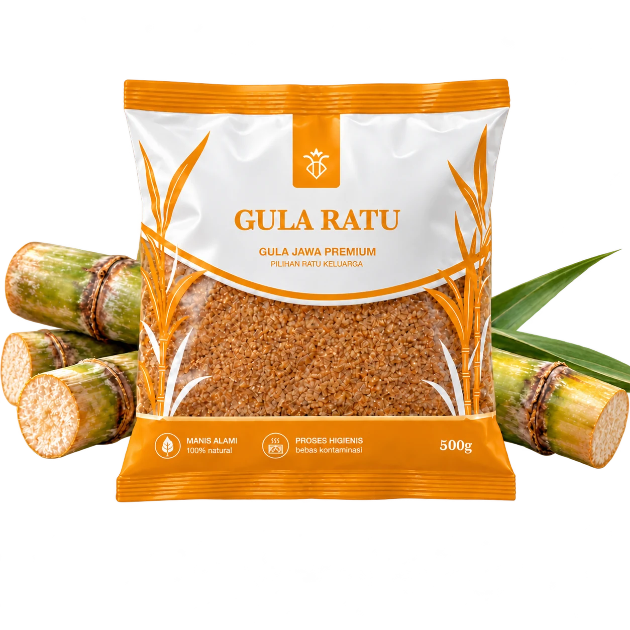 Kemasan Gula Ratu 500 gram dengan tebu dan gula jawa