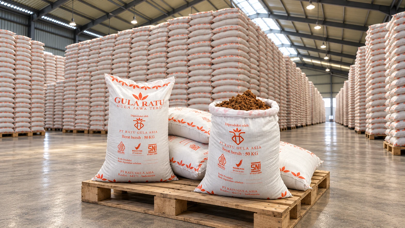 Kemasan industri Gula Ratu di gudang, dari koleksi Gula Ratu